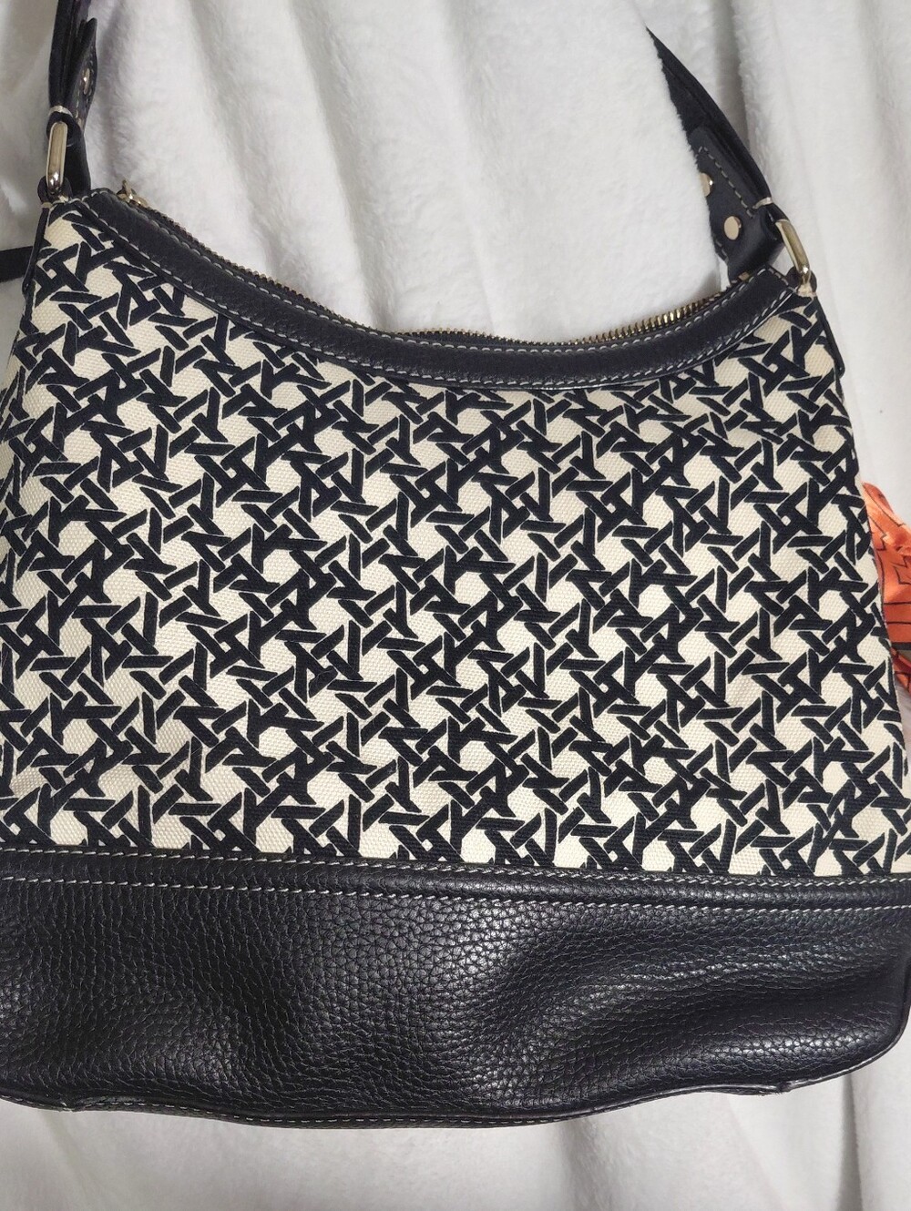 Kate Spade Keswick Vintage Bag Canvas Geo Patterned EUC Light Cream and Black - Picture 2 of 7